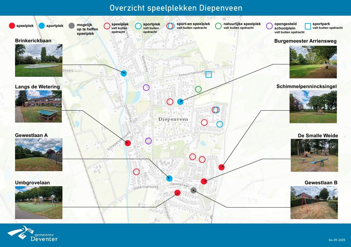 Overzichtkaart speelplekken Diepenveen